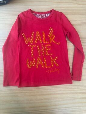 Oilily Red Long-Sleeve Tee with Yellow Polka Dot 'Walk The Walk' Graphic